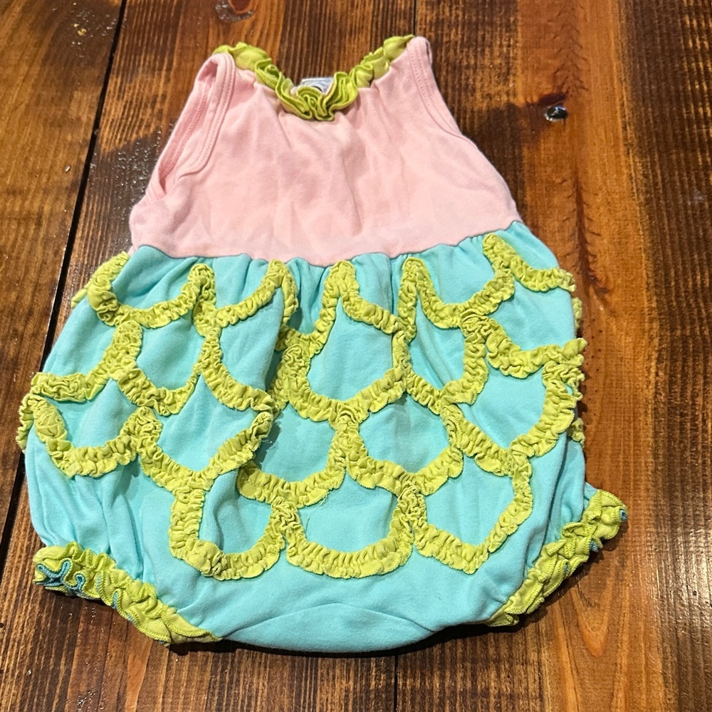 Pink and Green Ruffled Baby Romper - Picture 4 of 4